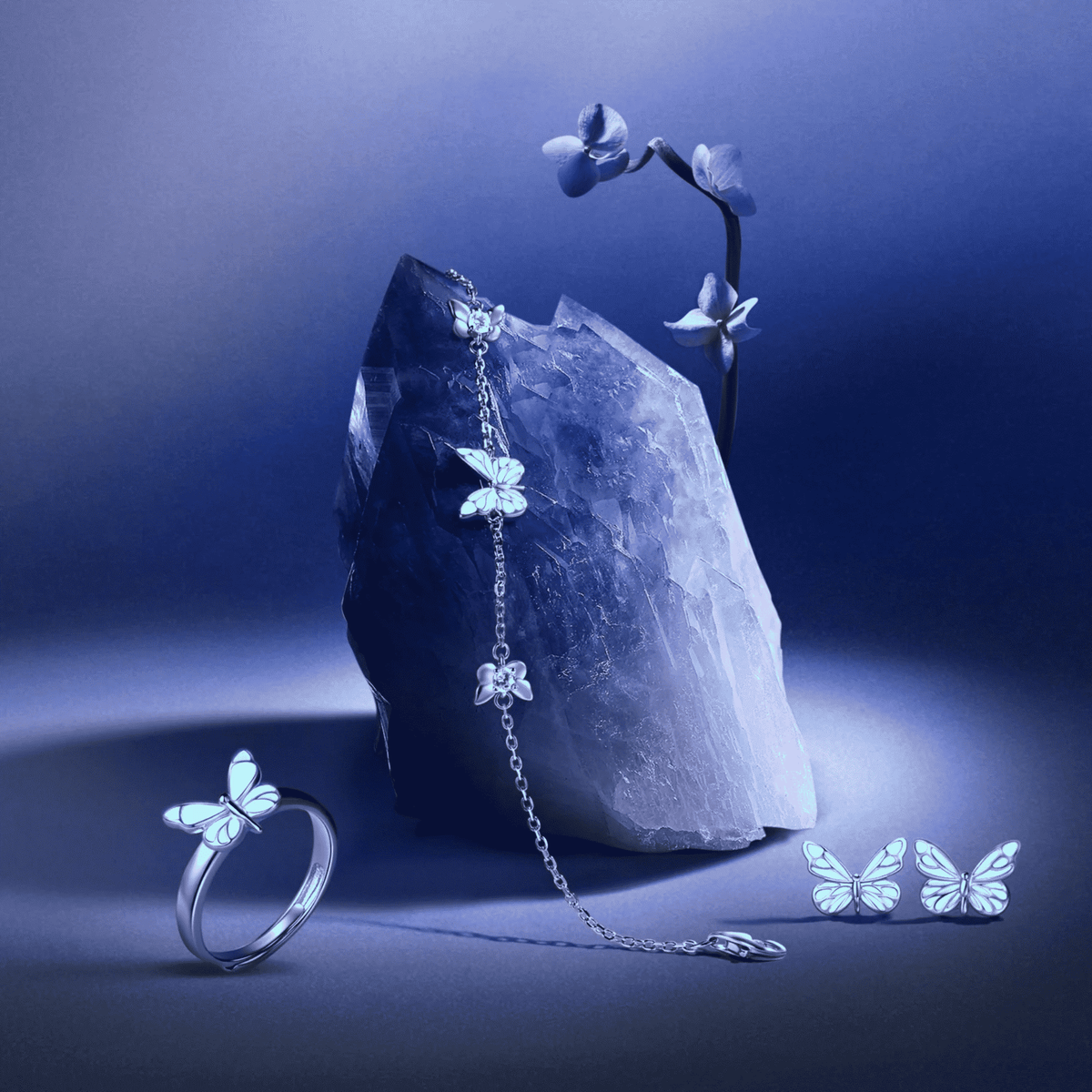 Set Mariposa Iluminada (PLATA 925)